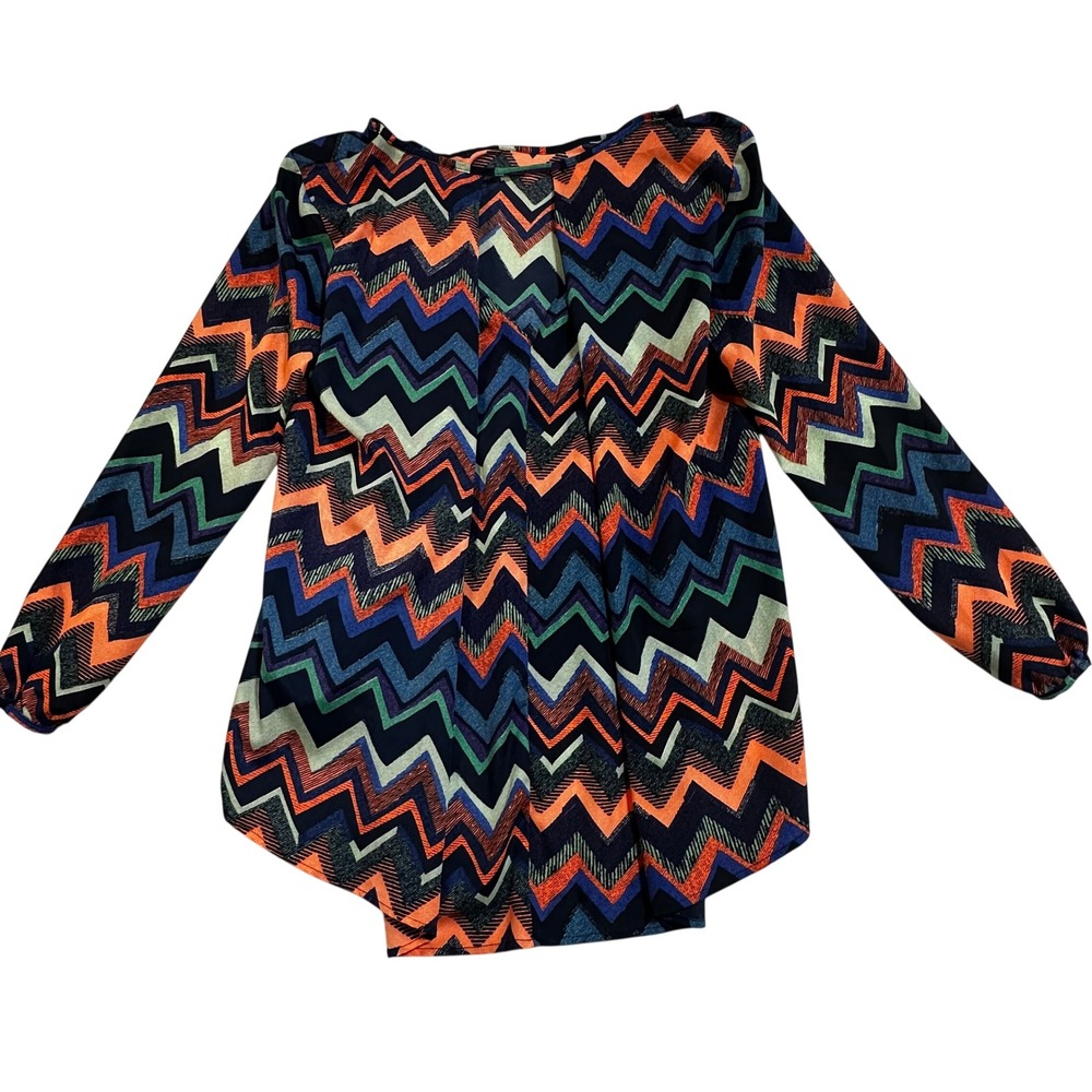Summer West Kei Women XL Chevron‎ Long Sleeve Tunic Top Orange Blue Green Office